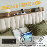 ANTCOR King Size Upholstered Bed Frame with Storage Headboard and Charging Station, Beige ANCTOR