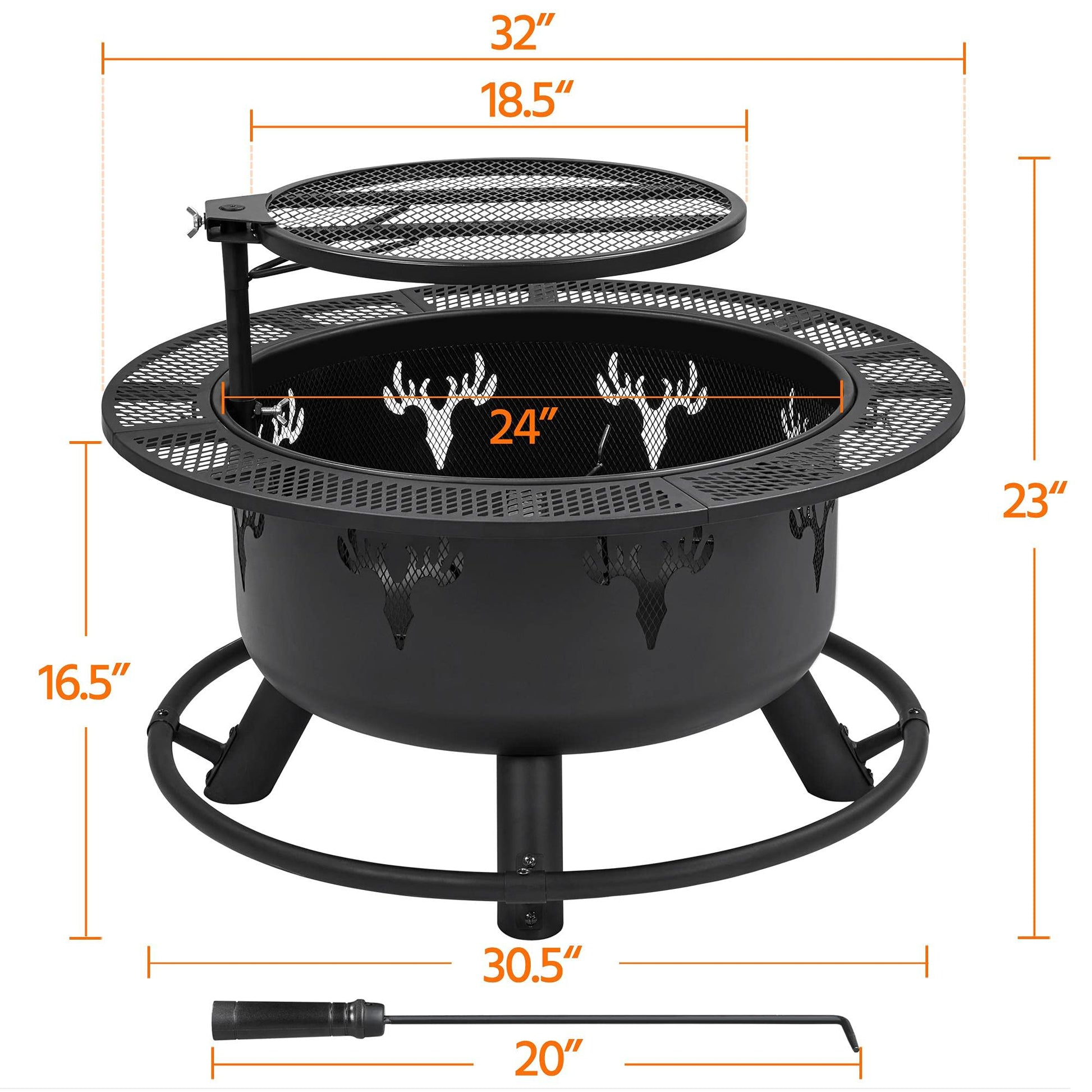 Yaheetech 32in Fire Pit Outdoor Wood Burning Firepits Outdoor Fireplace with 18.5 Inch Swivel Cooking Grill Grate & Poker Fire Bowl for Camping, Backyard, BBQ, Garden, Bonfire - WoodArtSupply