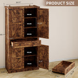 BORNOON Pantry Organizers and Storage Cabinet, 70” Barn Door White Kitchen Cabinet with Drawers and Adjustable Shelf, Tall Pantry for Kitchen, Dining Room, Living Room BORNOON