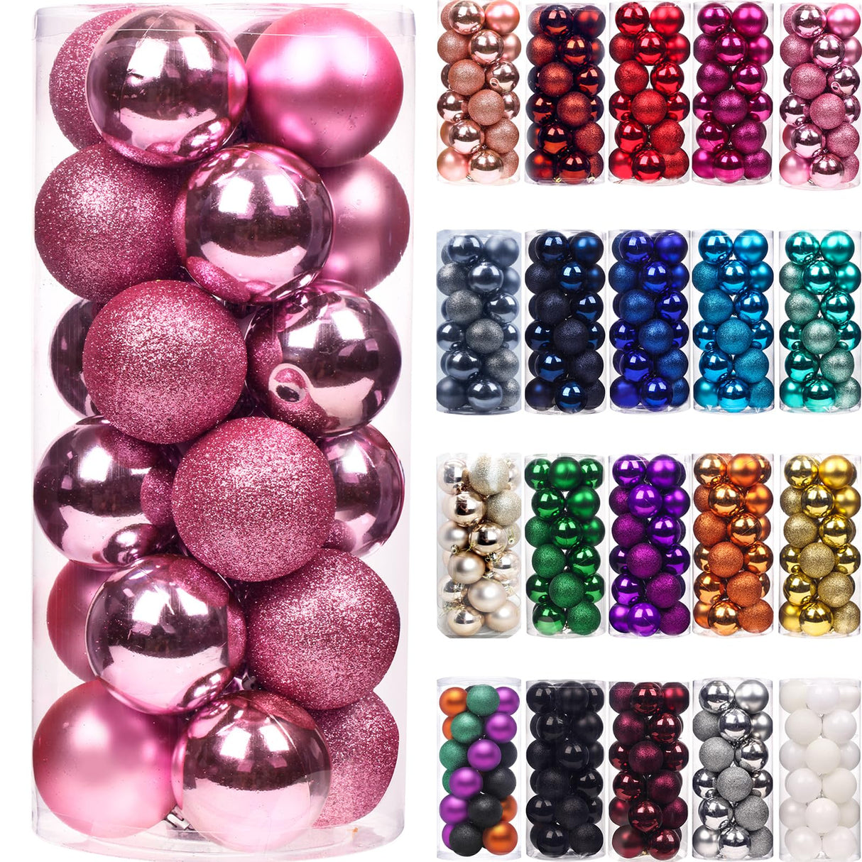 Emopeak 24Pcs Christmas Balls Ornaments for Xmas Tree - 2.5 Inch Shatterproof Christmas Tree Decorations Hanging Ball for Holiday Wedding Party Decoration Pink Emopeak