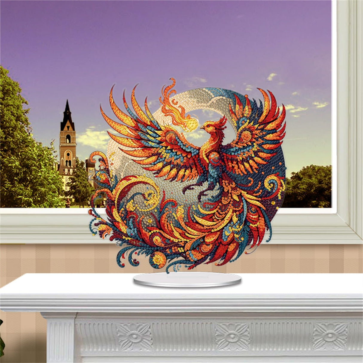 5D Diamond Art Ornaments Kits, DIY 5D Diamond Art Painting Pet Desktop Ornament, Special Shaped Crystal Animal Diamond Art Painting Tabletop Home Office Decor-02-Phoenix Generic