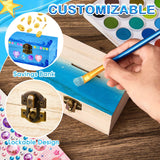 Chapou 24 Pcs DIY Unfinished Wood Treasure Chest Box Savings Bank with Coin Slot Hinged Lid, Front Clasp Lockable Wooden Treasure Box Paint Your Own Piggy Bank for Craft, 4.72 x 3 x 3.23 Inch Chapou