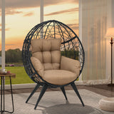 YITAHOME Large Wicker Egg Chair with Stand for Indoor and Outdoor, Cushion, and Adjustable Leveling Feet, Large Lounger for Garden, Patio, Balcony, Backyard,Supports up to 330lbs, Beige YITAHOME
