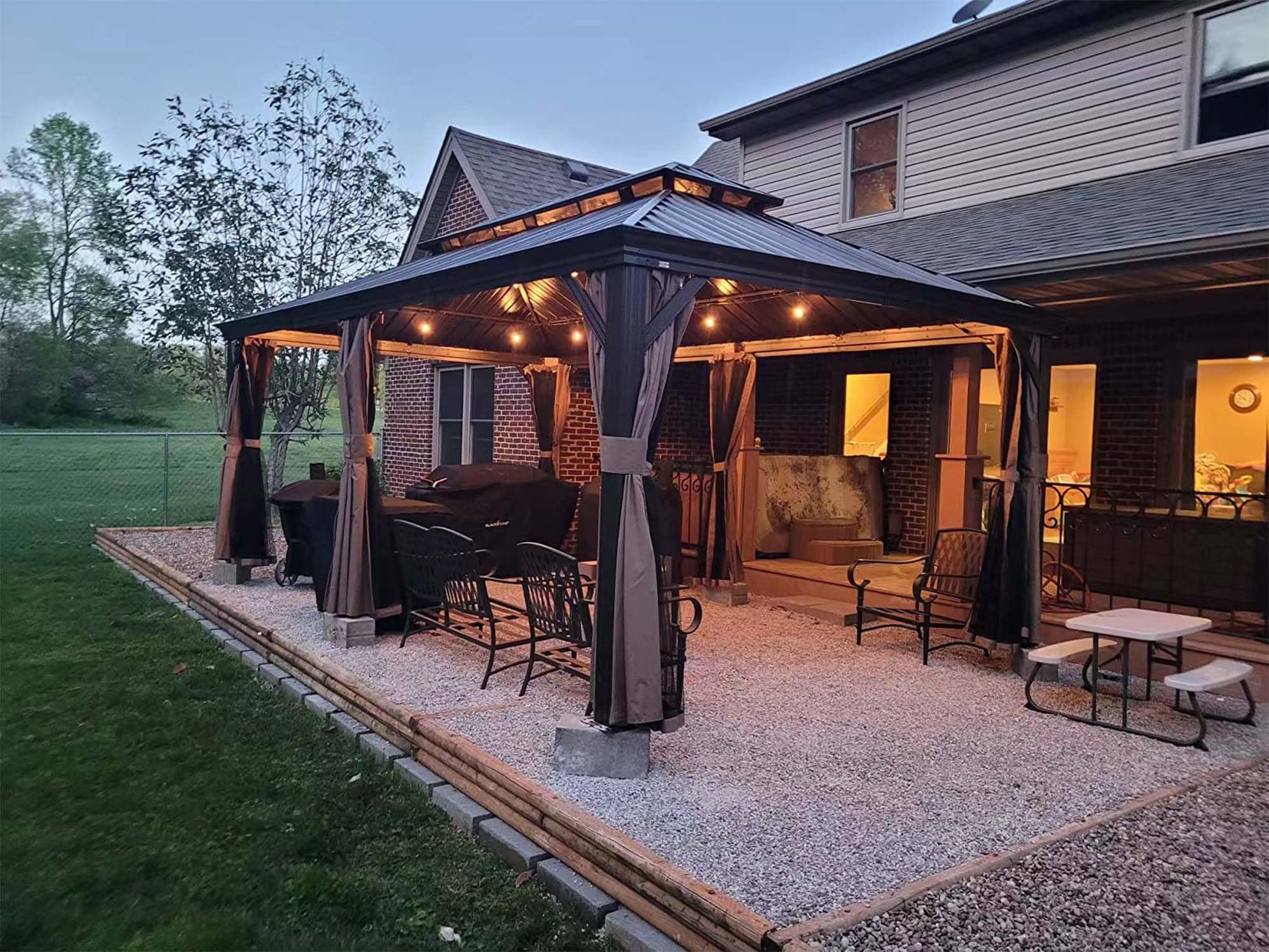 12' x 20' Hardtop Gazebo Outdoor Aluminum Gazebos with Galvanized Steel Double Canopy for Patios Deck Backyard,with Curtains&Netting by domi outdoor living Brown - WoodArtSupply