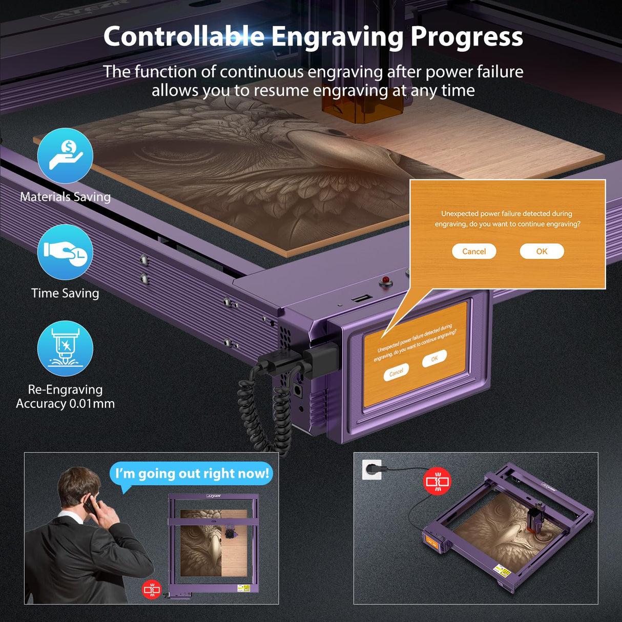 ATEZR L2 36W Laser Engraver with Air Assist & 12“*12” Honeycomb Laser Bed ATEZR