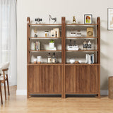 71” Tall Arched Bookshelf Storage with Fluted Doors, Mid Century Modern 6 Tier Bookshelves, Freestanding Bookcase Cabinet with Open Display Storage Shelf for Living Room Home Office Bedroom, Walnut XUZENEST