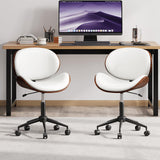 LUXOAK Ergonomic Home Office Desk Chair Set of 2, Mid-Century Modern Armless Chair with PU Leather/360°Swivel Wheels/Seat Height Adjustable for Office, Study, White LUXOAK