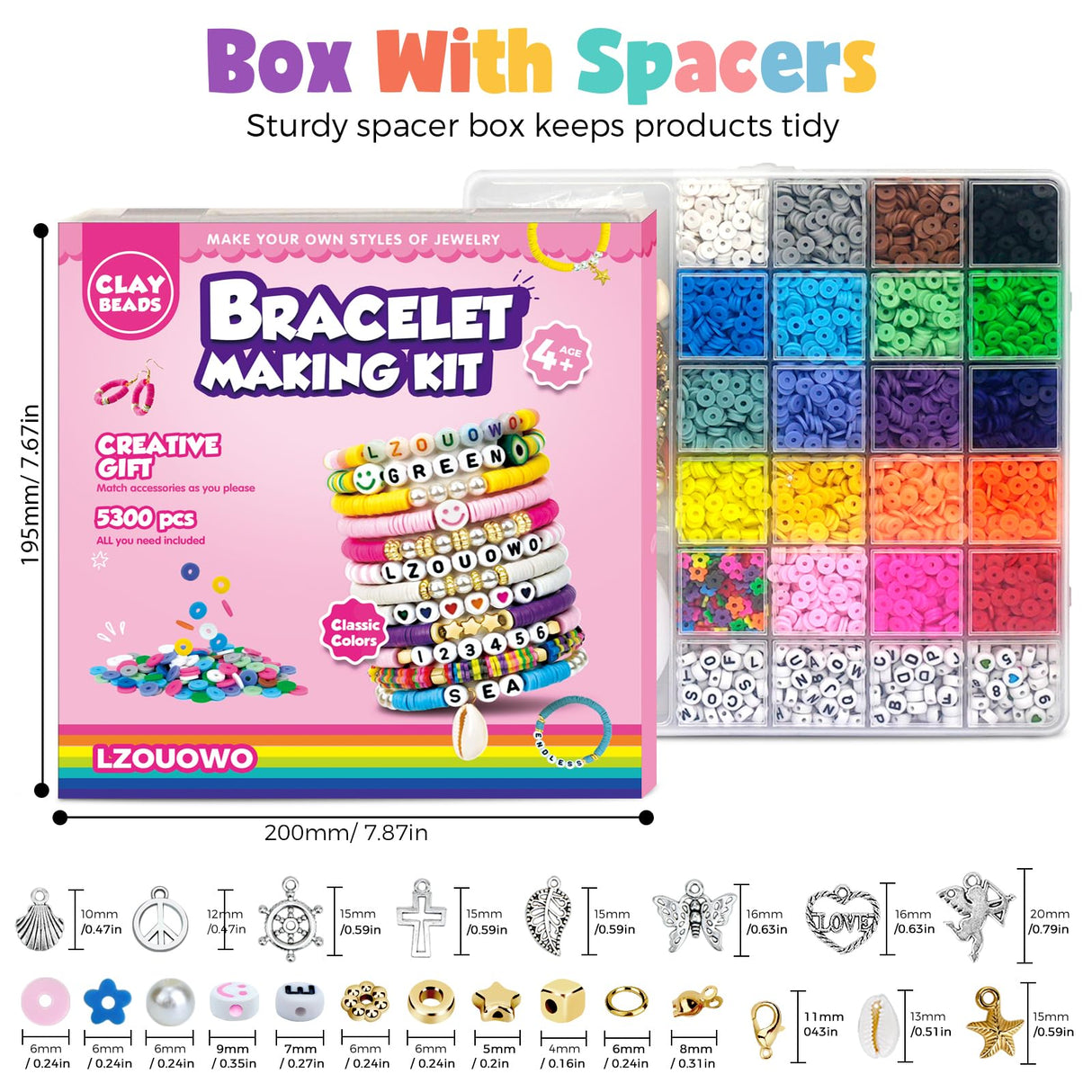 LZOUOWO 5300 Clay Beads Bracelet Making Aesthetic Kit, Polymer Heishi Preppy Letter Beads for Friendship Bracelet, Pearl Disc Beads Charms for Jewelry Making, DIY Creative Gift for Girls 8-12 Teens LZOUOWO