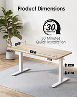TIQLAB Height Adjustable Electric Standing Desk, 55 x 24 inch, Sit Stand Up Desk, Splice Board, Computer Home Office Desk, White Frame/Maple Top TIQLAB