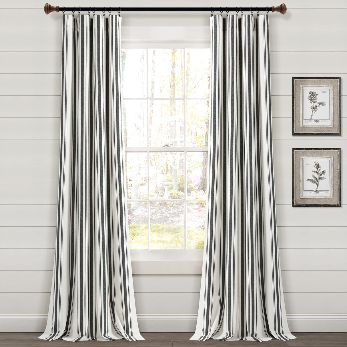 Lush Decor Farmhouse Stripe Yarn Dyed Cotton Window Curtain Panel Pair, 42" W x 84" L, Black - Classic Modern Rustic Charm - Eco Friendly Cotton Fabric Lush Decor