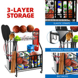 YOUNITA Garage Sports Equipment Organizer, Ball Storage Rack,Garage golf Organizer with Basket and Hooks,Rolling Sports Ball Storage Cart for Toy Gear Storage (45.71 inch) YOUNITA