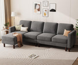 KKL L Shaped Sectional Couches for Living Room, Corduroy Sofa Couch with Convertible Chaise, 4 Seat Comfy Couch for Apartment, House, Dark Grey (Grey, 100 inches) KKL