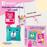 My First Sewing Kit for Beginners Kids Children's Arts and Crafts, 6 Easy DIY Projects of Stuffed Animals and Pillows Craft for Kids Toys for Ages 4 5 6 7 8 9 Boys Girls Gift, Learn to Sew, Embroidery R RUCKERCO