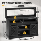 YITAHOME 52" Farmhouse Coffee Bar Cabinet with Storage, Buffet Cabinet with Goblet Holder, 5 Hooks, Power Outlets, Sideboard Cabinet with Sliding Barn Doors for Kitchen & Living Room (Black Oak) YITAHOME