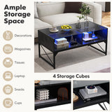 Giantex LED Coffee Table, High Gloss Coffee Tables with 4 Storage Cubes, 20-Color Lights, Remote Control, Faux Marble & Tempered Glass Top, Modern Accent Rectangle Center Table for Living Room (Black) Giantex
