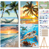 Ninonly Paint by Numbers Kit for Adults with Framed Canvas, 4 Pack Beach Sea Turtle Arts and Crafts for Adults Beginner with Wooden Easel, Paint Brushes, Acrylic Paint, 9 * 12 Inch Ninonly