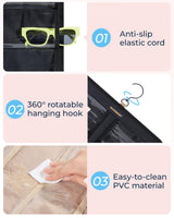 BAGSMART Hanging Jewelry Organizer, Dust Proof Sunglasses Storage Case Wall Mounted, Travel Dual Sided Glasses Case Multiple Pairs, Eyeglasses Holder with 32 Clear Slots & Metal Hook, Black BAGSMART