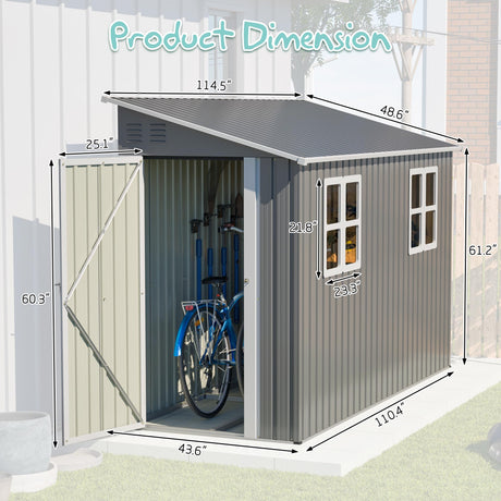 4x10FT Metal Shed with Floor Frame, Lean to Shed with 2 Windows, Outdoor Storage Shed for Garden Backyard Patio, Outside Large Tool Shed for Tools& Bicycle Storage Mulcoony