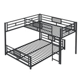 Elegant L-Shaped Metal Bunk Bed, Twin Over Full Size Bunk Bed with Ladders and Guardrails for Kids Teens Adults (Black#l) KLMM