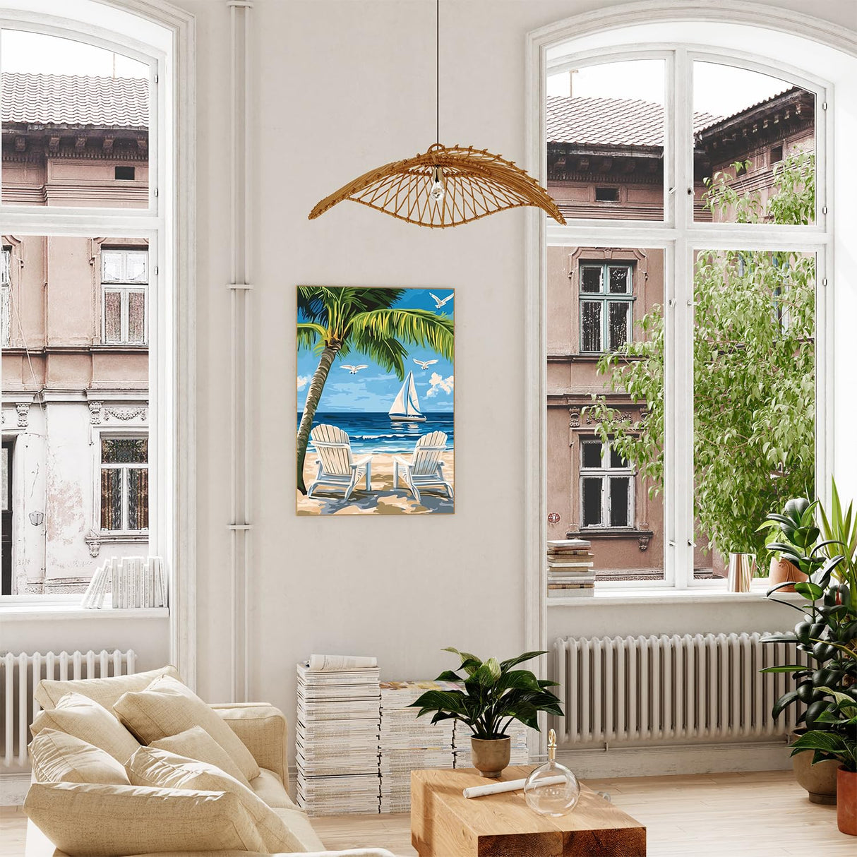 xcemhil Beach Paint by Numbers Kit for Adults, Paint by Number Palm Tree, Seaside Paint by Numbers Kit for Adults Beginner for Gift and Home Wall Decor 16x20 Inch xcemhil