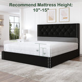 LARMACE Queen Size Upholstered Bed Frame with Storage Velvet Platform Tufted Bed Frame with 4 Drawers and Headboard, Wood Slats Support, Easy Assembly, Noise-Free, Black LARMACE