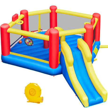 Yaheetech Inflatable Bounce House, 7-in-1 Oversize Bouncing Area w/Obstacle Arch & Slide & Basketball Game & Dart Game, Bounce House for Kids Aged 3-10 w/Storage Bag & 520W Blower Yaheetech