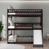 Triple Bunk Beds with Slide ，Wooden Bunk beds Full Over Full Over Full ，Floor Triple Bunk Bed with Ladder & Guardrails for kids /Teens/Adults,Can be Convertible to 3 Beds ,Espresso Harper & Bright Designs