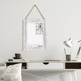 Emaison 16 X 12 Inch Rustic Wood Framed Wall Mirror with Hanging Rope for Farmhouse Decor, for Entryway, Bedroom, Bathroom, Dresser, Wash White EMAISON