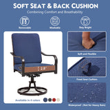 MELLCOM 5-Piece Outdoor Dining Set, 4 Swivel Leather-Look Chairs with Cushions & Square Dining Table with Umbrella Hole, Patio Furniture Set for Porch, Garden, Backyard, Poolside, Deck, Blue MELLCOM