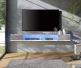 WAMPAT Floating 70 inch TV Stand with Blue LED Lights, Entertainment Center Media Console, Wall Mounted Shelf Media Console Cabinet with Storage for 65/70/75 inch TVs, White&Grey WAMPAT