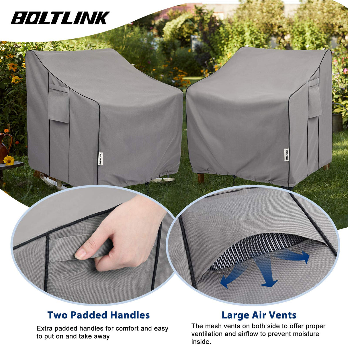 BOLTLINK Patio Chair Covers Waterproof, Heavy Duty Outdoor Furniture Covers Fits up to 36W x 37D x 36H inches -2 Pack BOLTLINK
