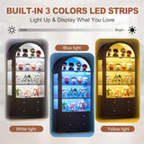 PAKASEPT 73'' Tall Arched Display Cabinet with Glass Doors,4-Tier Curio Cabinet with LED Lights for Collectibles Bookcase,Farmhouse Bookshelf China Storage Kitchen Pantry for Living Room,Black PAKASEPT