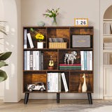 LEYAOYAO 8-Cube Rustic Brown Mid-Century Modern Bookshelf with Legs - 3-Tier Storage Organizer LEYAOYAO