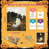 xackcme Spooky Paint by Numbers for Adults, Halloween Paint by Number on Canvas Without Frame, DIY Ghost Oil Painting for Gift Home Wall Decor (16x20 inch) xackcme