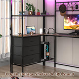 SAHISTCT Twin Size Loft Bed with Desk, LED Lights, Charging Station, Industrial Loft Bed Frame with 3 Storage Shelves and 8 Fabric Drawers, Safety Guard & Ladder,LED Metal Twin Size Bunk Bed SAHISTCT