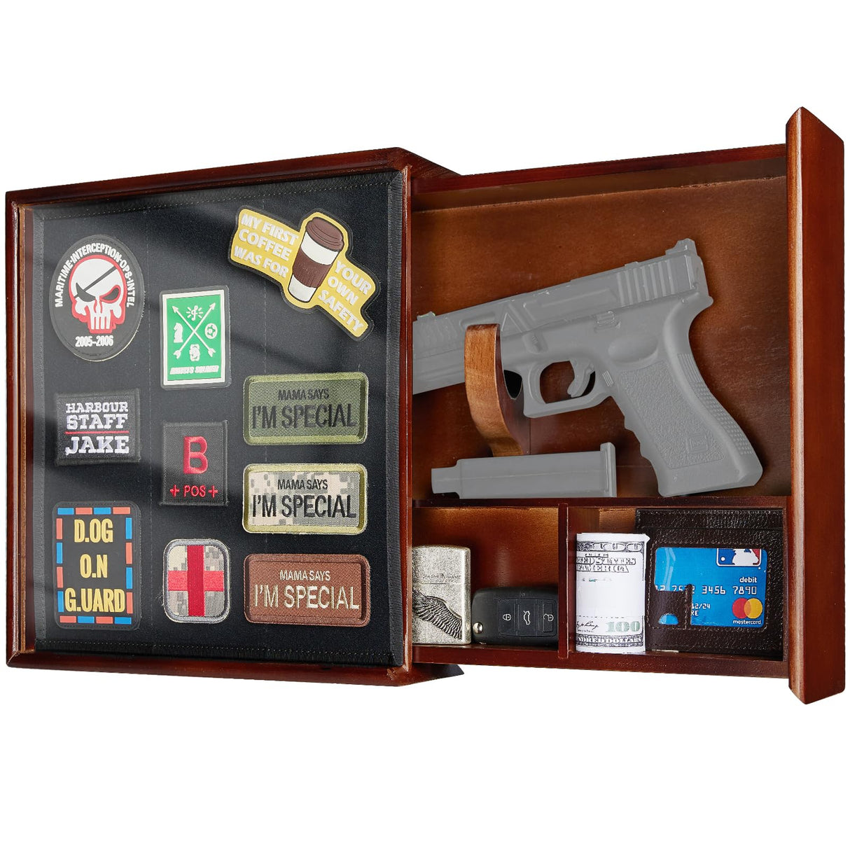 Concealment Furniture, Concealment Shelf Wall Mounted Hidden Storage Box Compartment Furniture Hidden Shelf Wooden Picture Photo Frame with Patches Display Panel(Black Ebony) 1TG Tactical