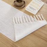 Aoztio Linen Style Rustic Table Runner, Farmhouse Cotton Linen Table Runner, Boho Table Runners 72 Inches Long with Hand Tassels for Home Tabletop Decor and Everyday Use - Off White, 72 Inch Aoztio