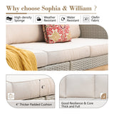 Sophia & William Outdoor Patio Furniture Sets, 5-Piece All-Weather Patio Conversation Set, High Back Wicker Rattan Setional Sofa with Large Single Sofa Chairs, Ottomans & Wooden Coffee Table (Beige) Sophia & William