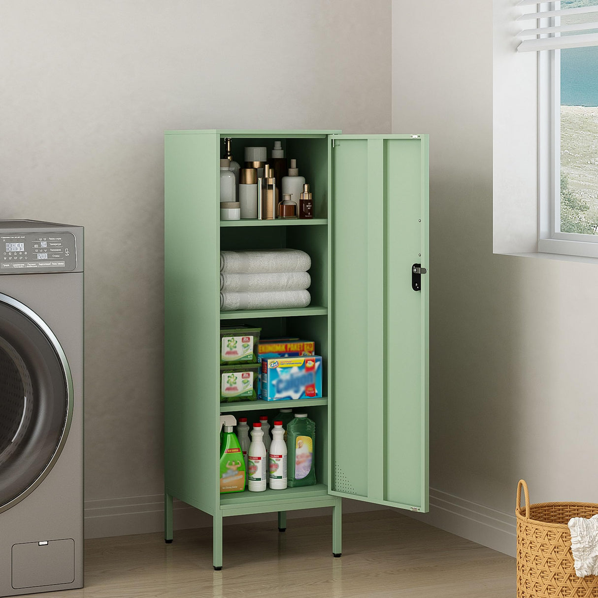 Steehoom Metal Locker Storage Cabinet Lockable 4 Tier File Cabinet Steel Bathroom Cabinet Changing Room Locker for Home, Office, School, Gym, Garage (Green, H49.21) Steehoom