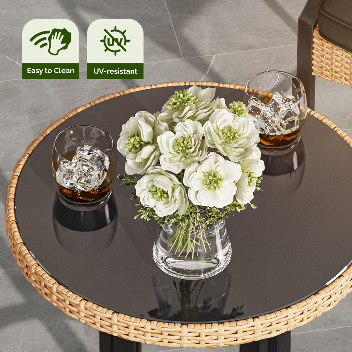 YITAHOME 3-Piece Outdoor Wicker Bar Height Set with Cushioned Barstools, Patio Bistro Furniture for Balcony and Poolside, Black+Light Yellow YITAHOME