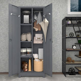 LUCYPAL 65" H Metal Garage Storage Cabinet with Shelves and Lock,Broom Closet Storage Cabinet with Hanging Rods for Mops,Garage Tool Cabinets for Utility Room,Laundry Room,Grey LUCYPAL