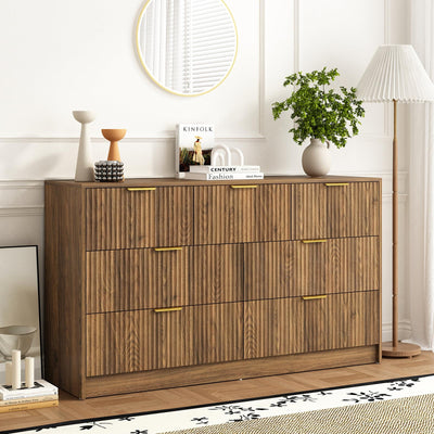 Sscaktu 7 Drawers Dresser for Bedroom，55" Wide Fluted Dresser with Deep Drawers, Modern Chest of Drawers, Mid Century Wood TV Stand Storage Organizer for Closet, Living Room, Hallway, Natural