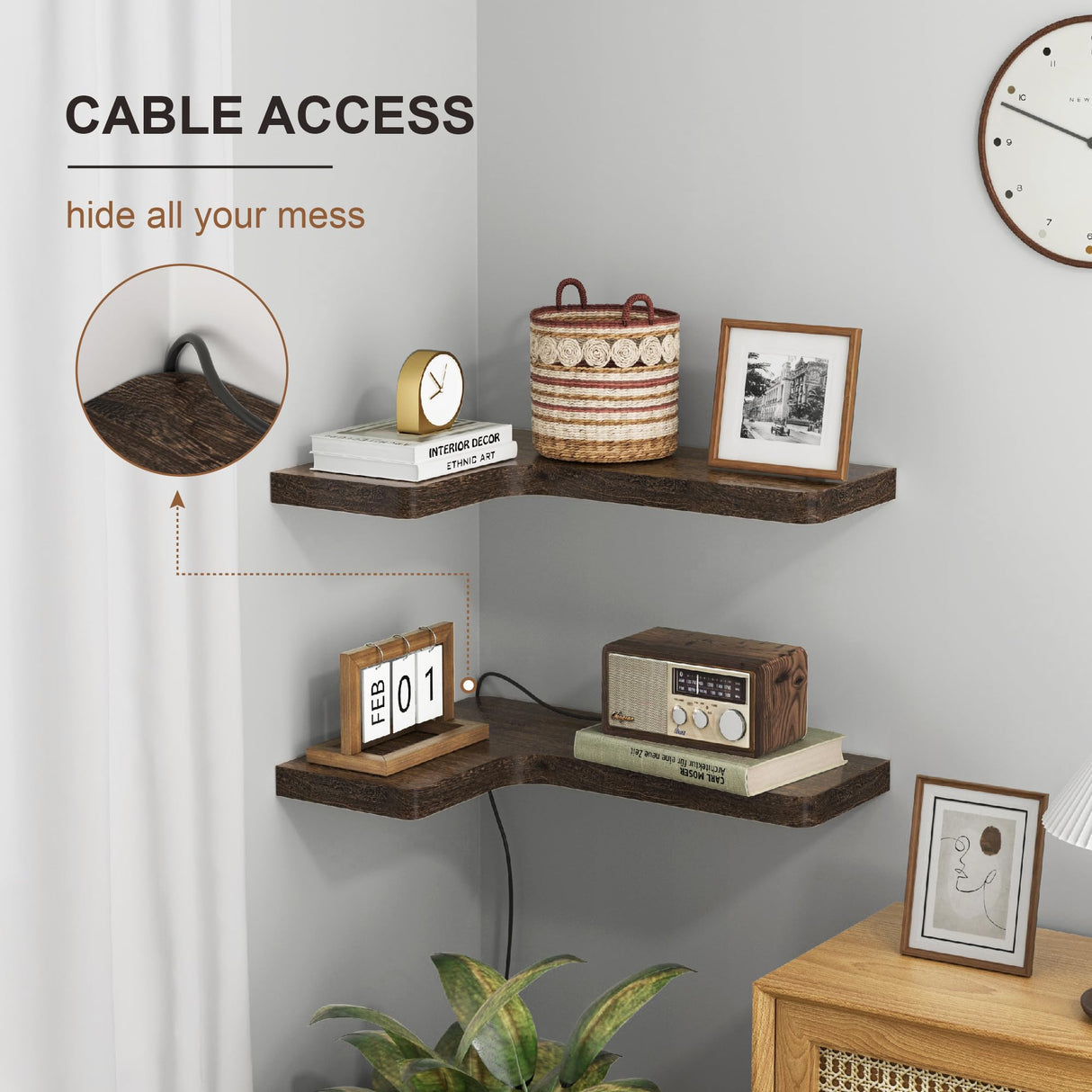 fuqing Floating Corner Shelves, Wall Shelf Set of 3, Shelves for Wall Storage, Solid Wood Shelves for Storage, Wall Mount Wooden Display Shelf for Bathroom Bedroom Kitchen Garage, Rustic Brown fuqing