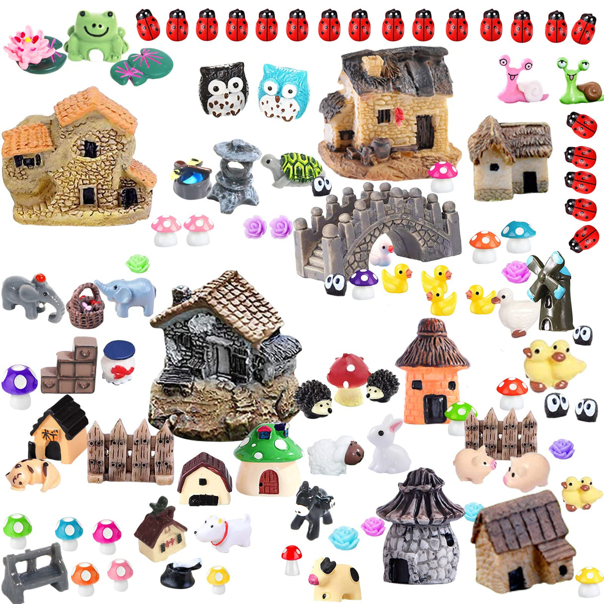 Homlone 105 Miniature Fairy Garden Accessories, Fairy Garden Kit, Fairy Garden Animals, Miniature Figurines, Micro Landscape Ornaments Kit, Garden DIY Kit for Dollhouse Decoration Plant House Decor Homlone