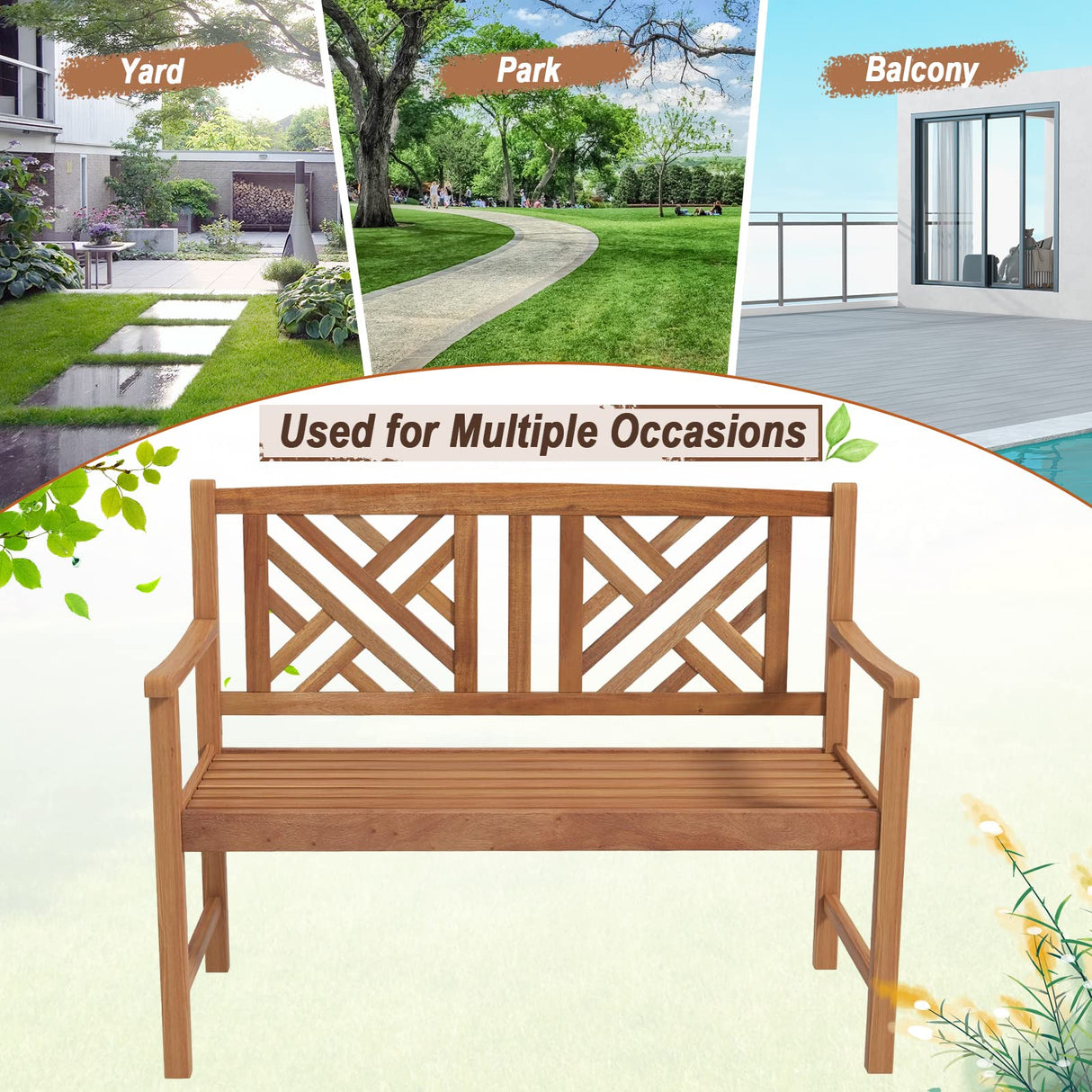 Giantex 2-Person Acacia Wood Outdoor Loveseat Bench - Sturdy Backrest & Armrests, 800lbs Capacity Giantex