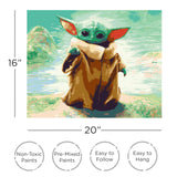 AQUARIUS Star Wars Mandalorian Grogu Art by Numbers Painting Kit (Stretched Canvas) 24 Paints, 3 Paint Brushes, Ready to Hang, Officially Licensed Star Wars Mandaalorian Collectible - 16"x20", Brown AQUARIUS
