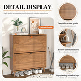 Fsbecl Shoe Storage Cabinet for Entryway with 2 Flip Drawers, Narrow Wood Shoe Cabinet with Fluted Panel, Freestanding Hidden Shoe Organizer for Foyer, Hallway (Walnut) Fsbecl