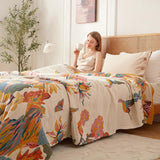 Wzvzss Boho Throw Blanket - 100% Cotton Soft Throw Blanket for Bed, 50"x60" Reversible Breathable Lightweight Fall Blankets, All Seasons Farmhouse Decor Floral Plant Butterfly Throw Quilt Wzvzss