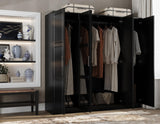 Palace Imports 100% Solid Wood Cosmo 4-Door Wardrobe with Mirrored Doors, Clothing Rods, No Shelves, Black, 74.5" W x 72" H x 20.75" D, Renewable Eco-Friendly Wood, Made in Brazil Palace Imports