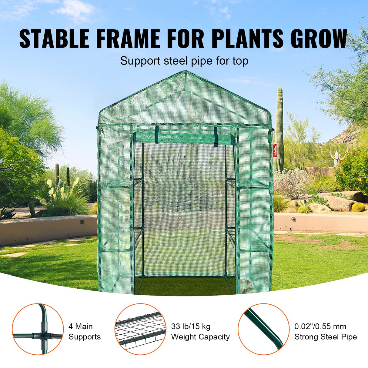 VEVOR Walk-in Green House, 55.5 x 29.3 x 80.7 inch, Portable Greenhouse with Shelves, High Strength PE Cover with Roll-up Zipper Door and Steel Frame, Set Up in Minutes, for Planting and Storage VEVOR